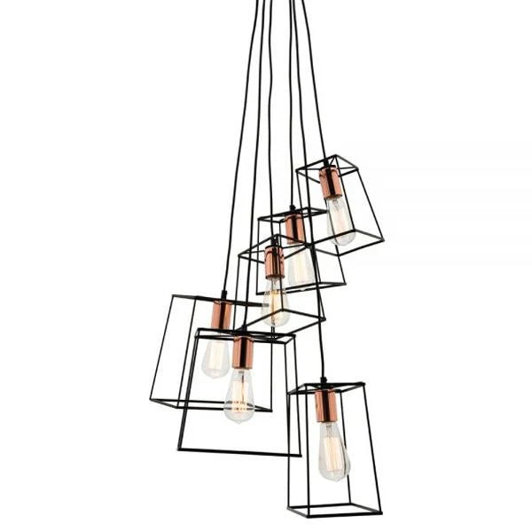 Zappa Pendant Light 6Lt in Matt Black & Copper