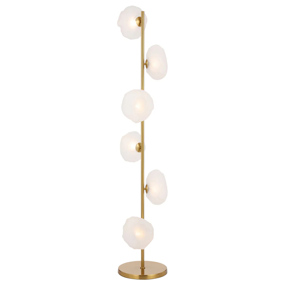 Zecca 6Lt Floor Lamp in Antique Gold & Frost