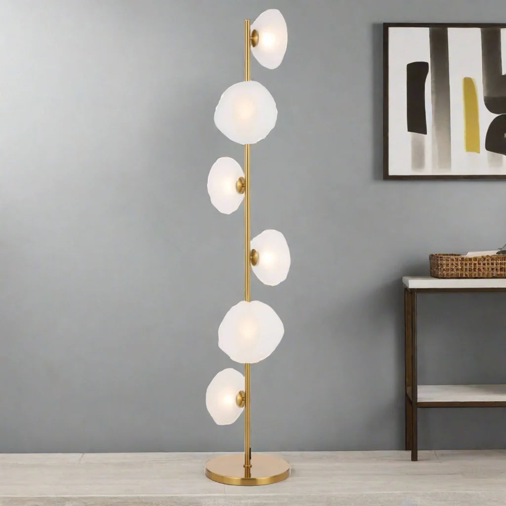 Zecca 6Lt Floor Lamp in Antique Gold & Frost