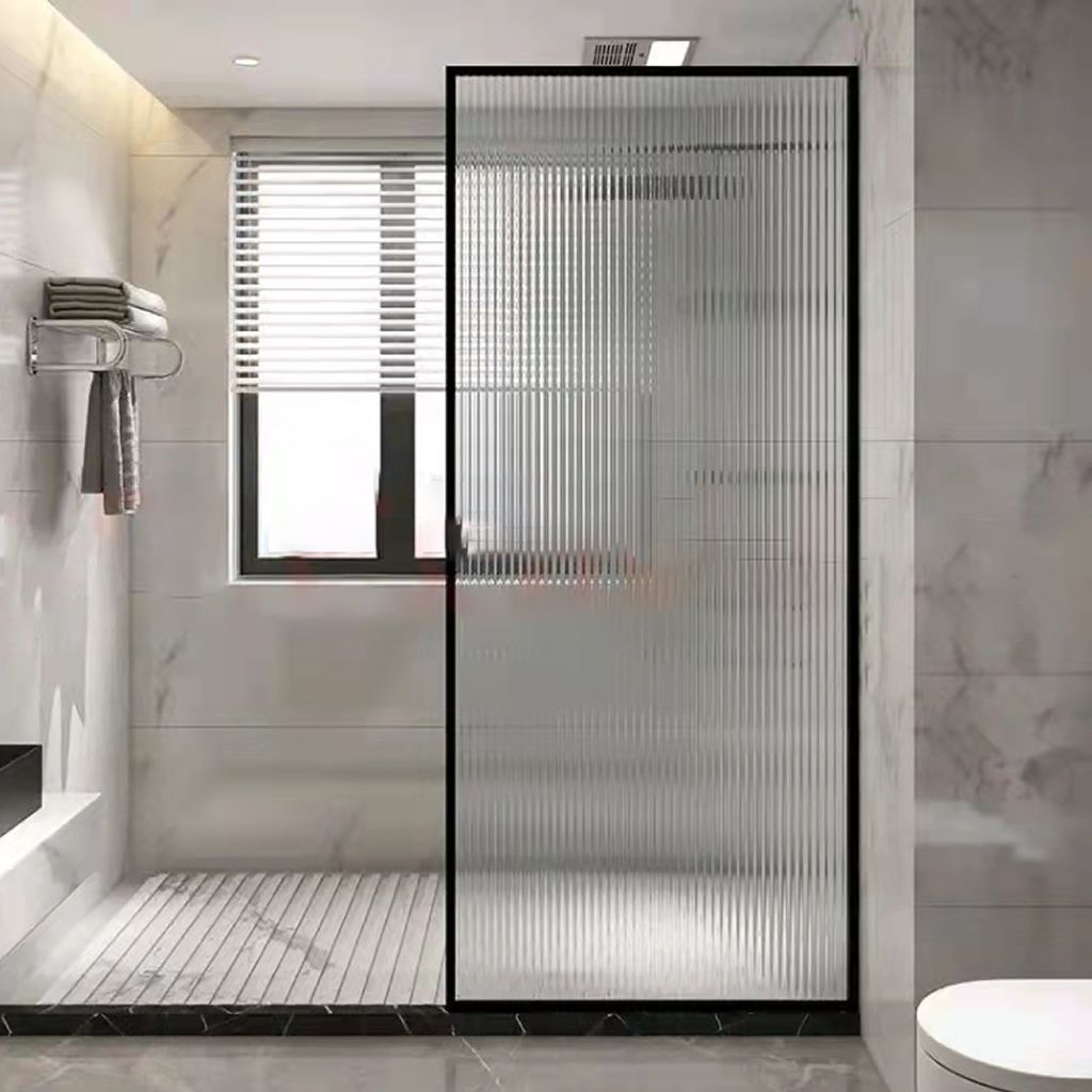 Fluted Glass Shower Panel Stainless Steel Black