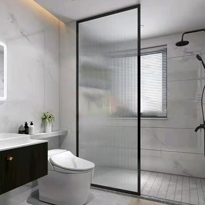 LED Fluted Glass Shower Panel Brushed Stainless Steel