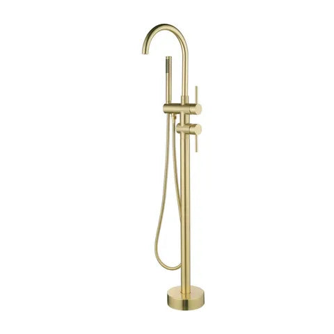 Pavia Brushed Gold Floor Standing Bath Spout