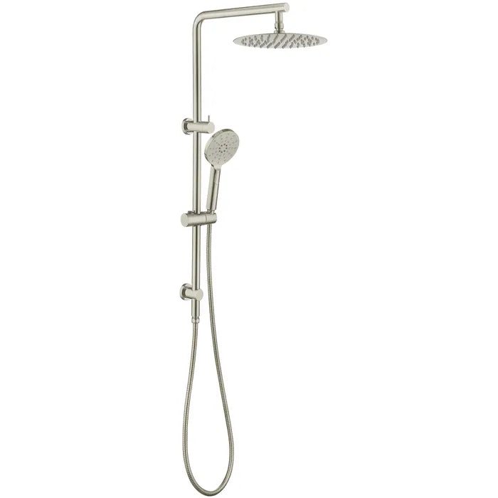 Pavia 250mm Brushed Nickel Twin Shower On Rail Top Inlet Round