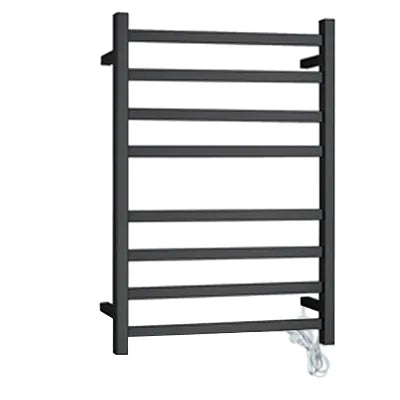 Square Stainless Steel Black Electric Heated Towel Rack 8 Bars Right Inlet