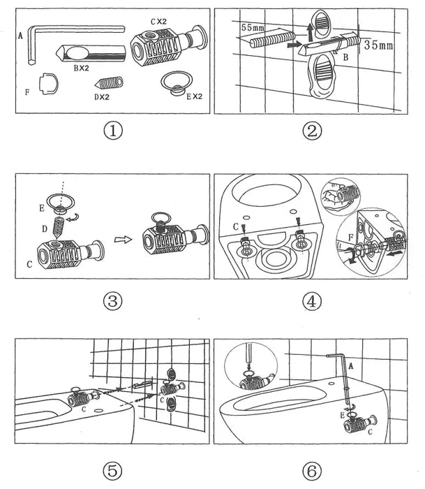 Wall Hung Toilet Fixing Kit in Pair