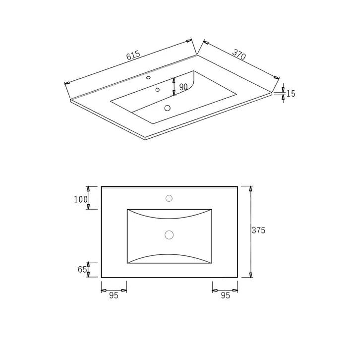 Slim Line Ceramic Top 600X370X170 with Taphole & Overflow