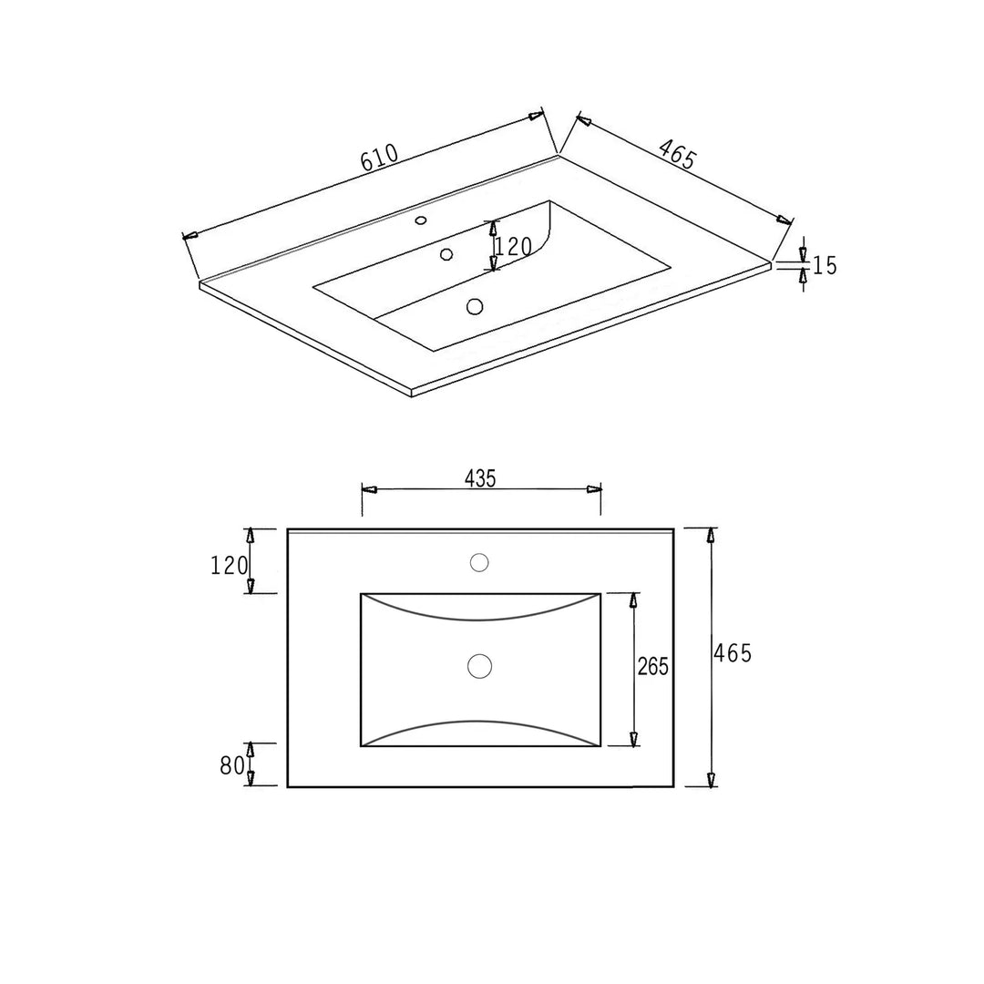 Slim Line Ceramic Top 600x460x170 with Taphole & Overflow