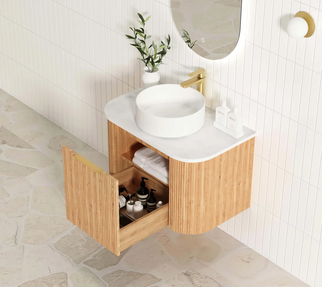 Bondi 750mm Woodland Oak Fluted Curve Vanity