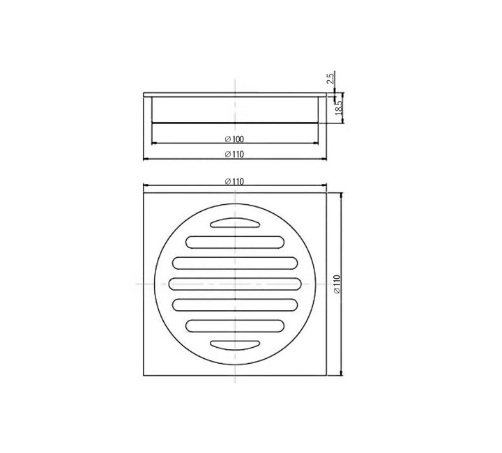 Square 100mm Chrome Floor Waste