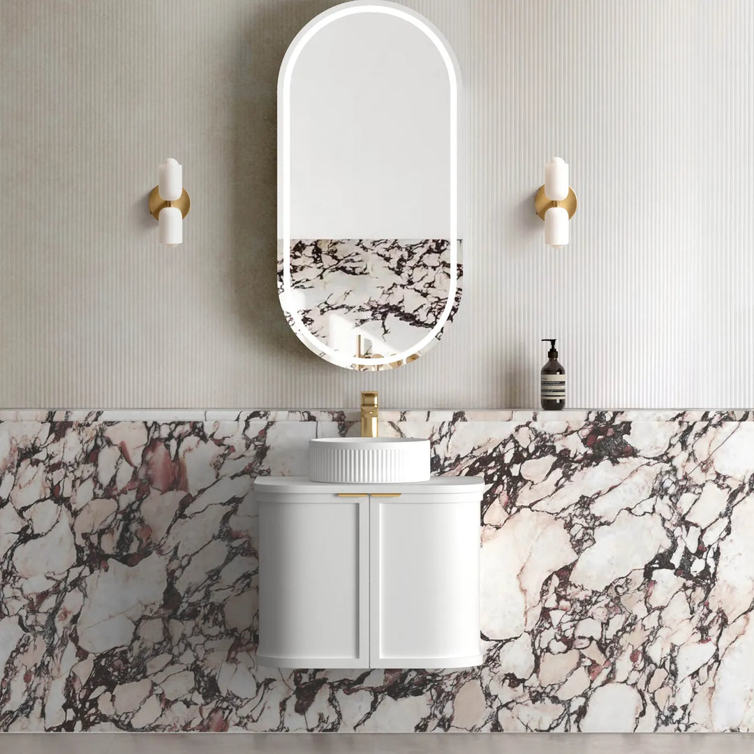 Hampshire 600mm Satin White Wall Hung Curve Vanity