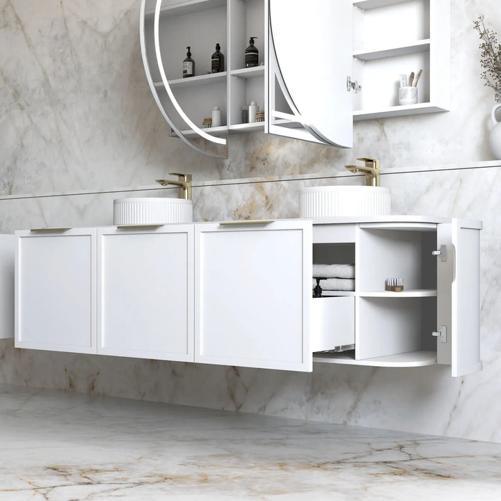 Hampshire 1800mm Satin White Wall Hung Curve Vanity