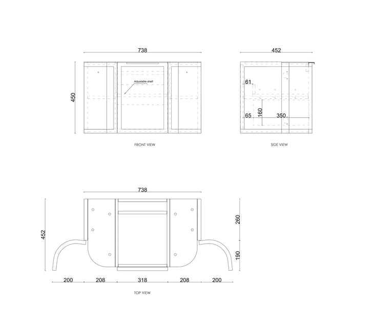 Hampshire 750mm Satin Black Wall Hung Curve Vanity (12TH & NTH Only)