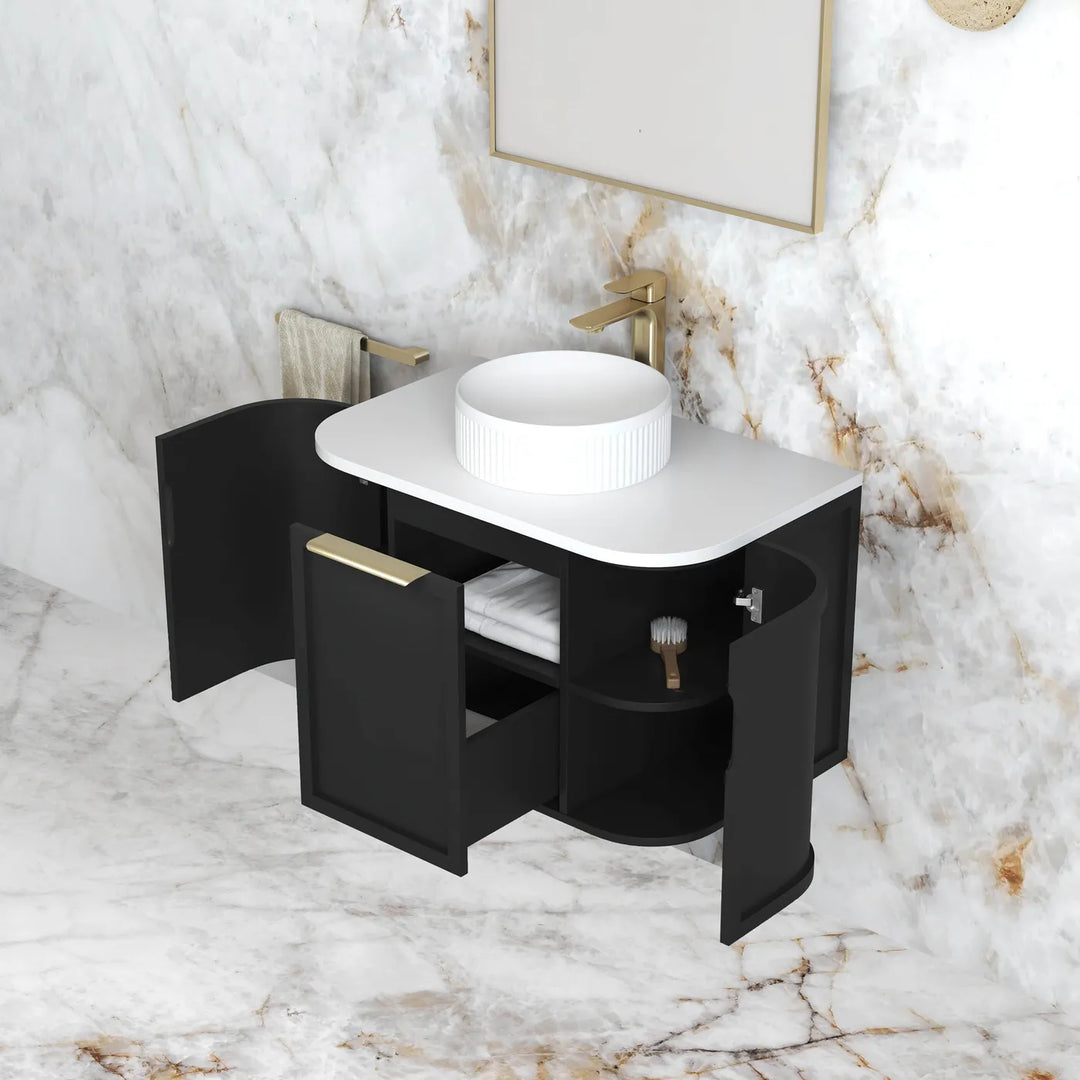 Hampshire 750mm Satin Black Wall Hung Curve Vanity (12TH & NTH Only)