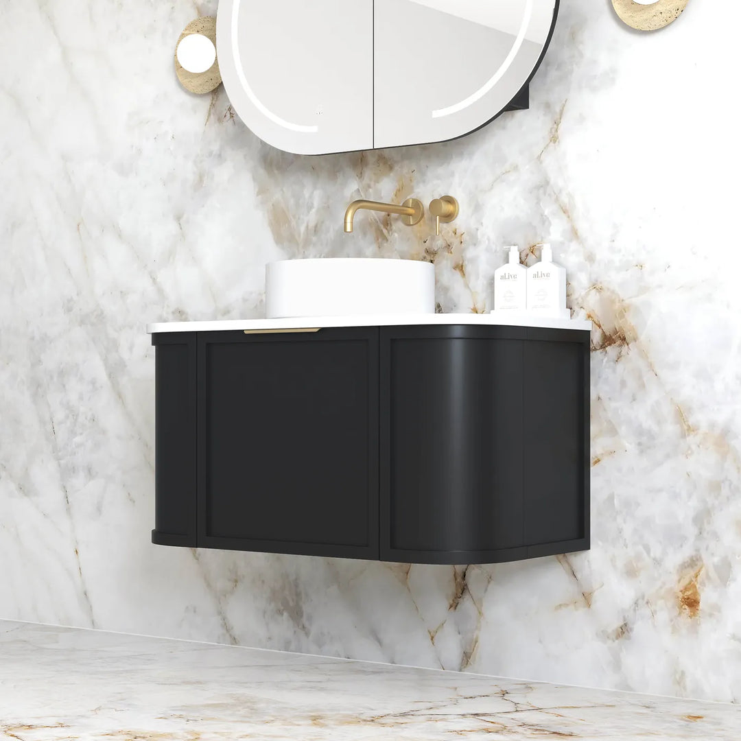 Hampshire 900mm Satin Black Wall Hung Curve Vanity