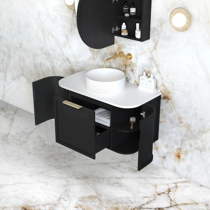 Hampshire 900mm Satin Black Wall Hung Curve Vanity