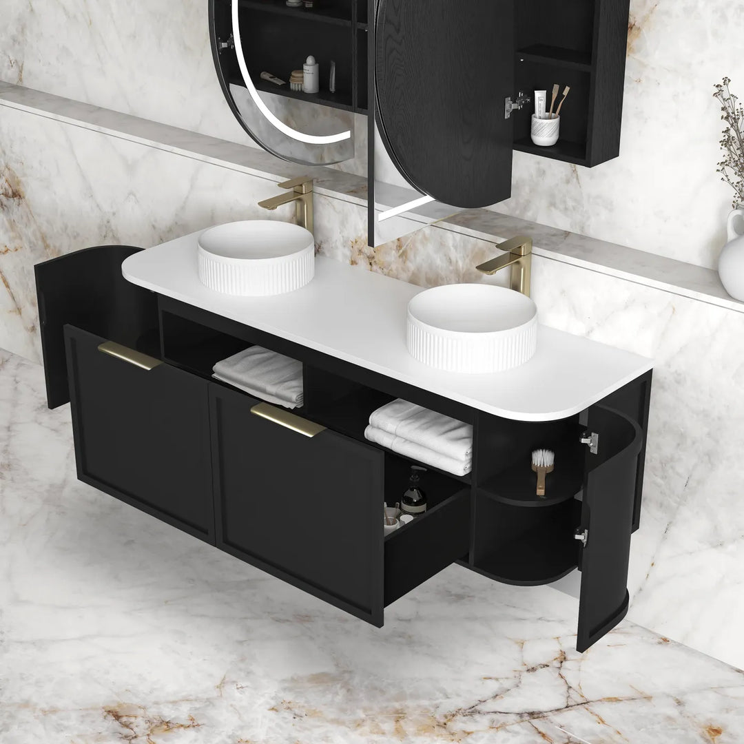 Hampshire 1500mm Satin Black Wall Hung Curve Vanity