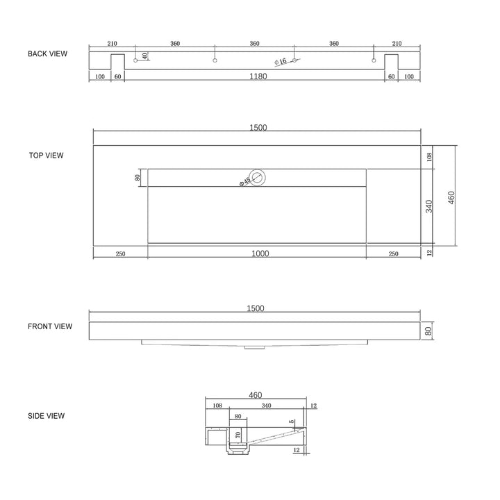 Moonlight Solid Surface Top 1500mm