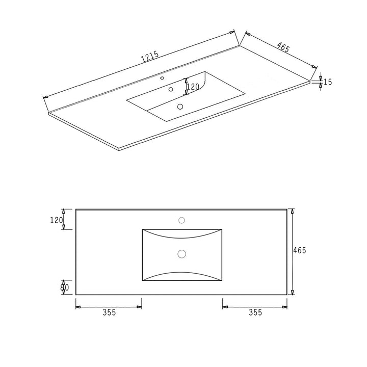 Slim Line Ceramic Top 1200x460x170 with Taphole & Overflow