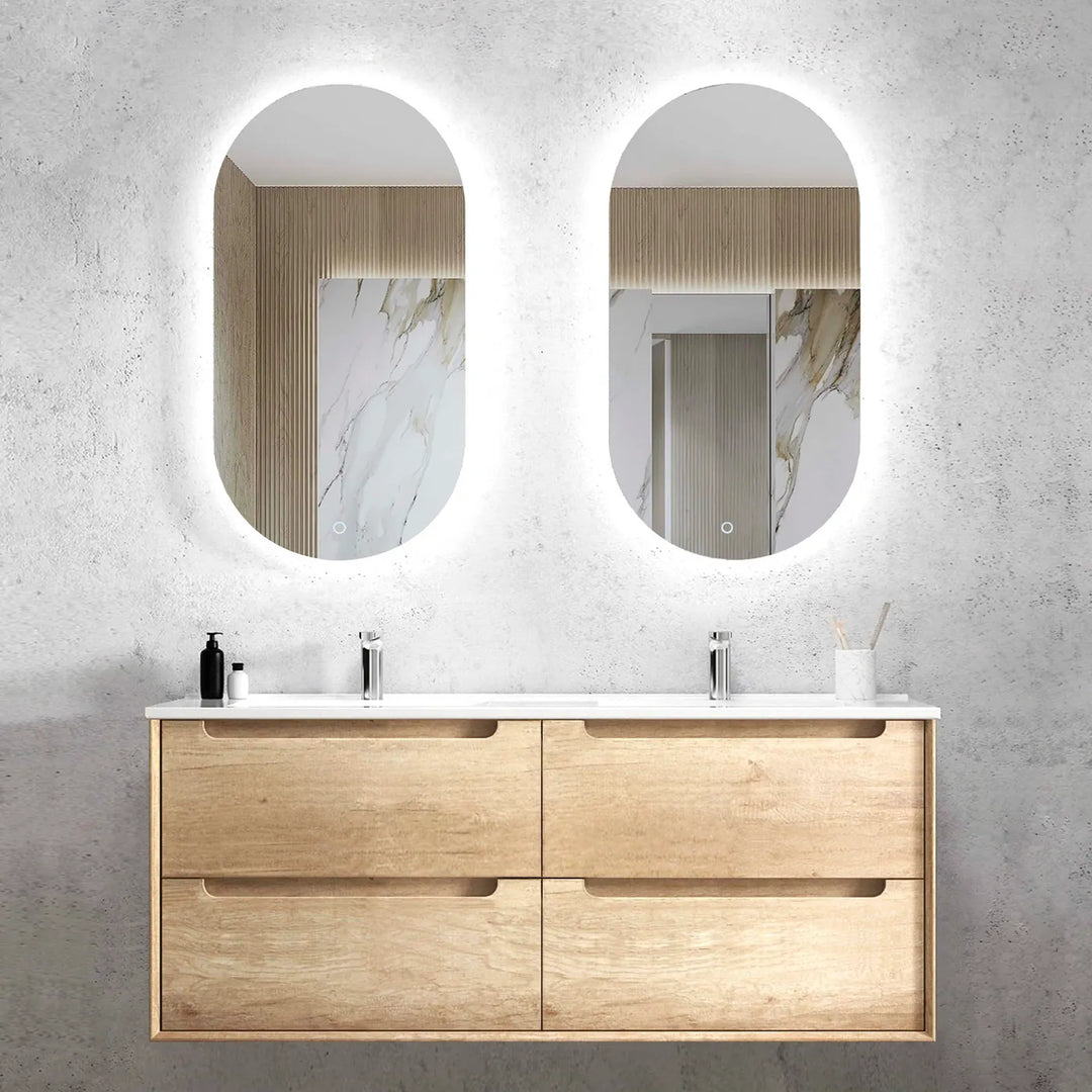 Byron 1200mm Natural Oak Wall Hung Vanity Double Bowl