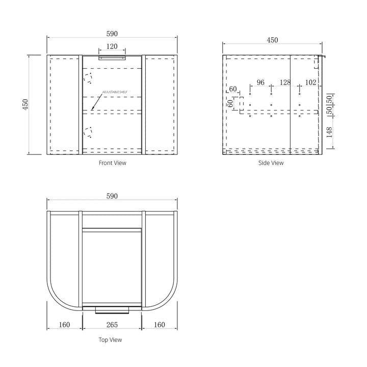 Bondi 600mm Natural Oak Wall Hung Curve Vanity (12TH & NTH Only)