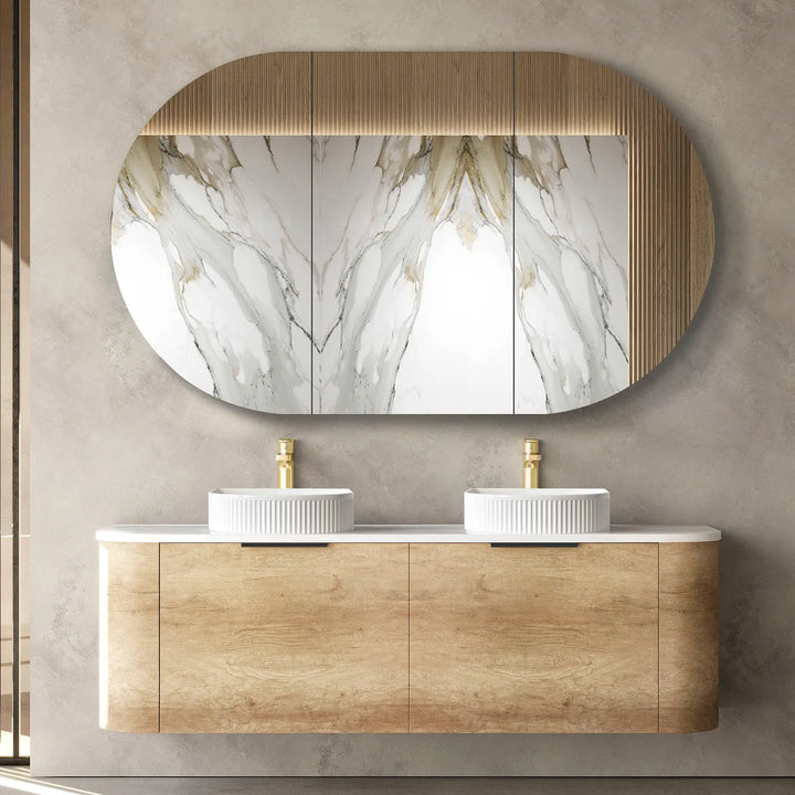 Bondi 1500mm Natural Oak Wall Hung Curve Vanity