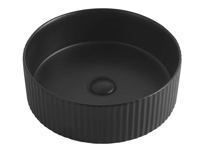 Marlo Round Fluted Basin 400x400x125 Matte Black & White