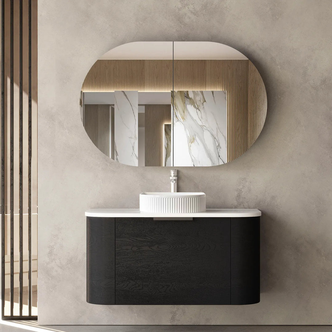 Bondi 900mm Black Oak Wall Hung Curve Vanity