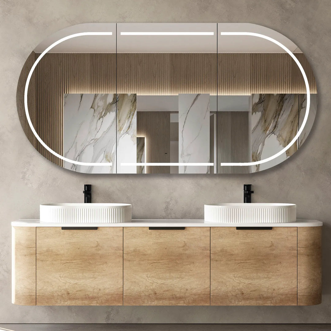 Bondi 1800mm Natural Oak Wall Hung Curve Vanity