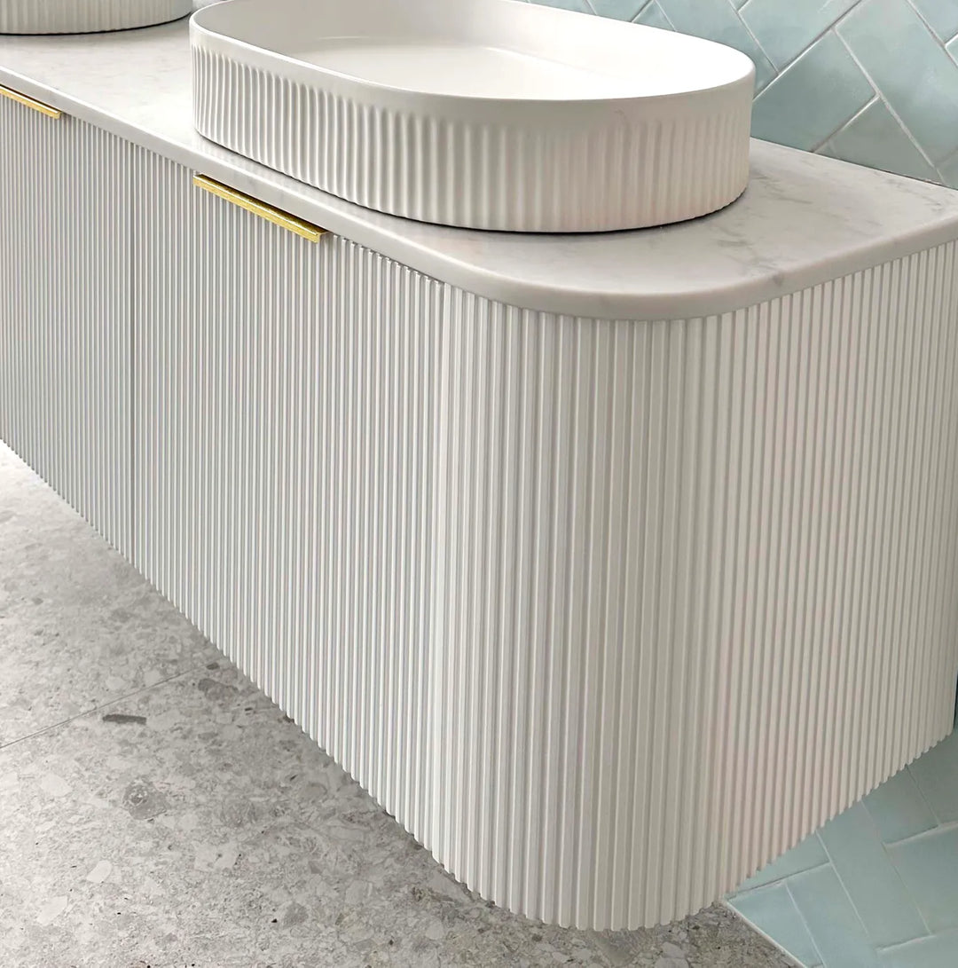 Bondi 1500mm Satin White Fluted Wall Hung Curve Vanity