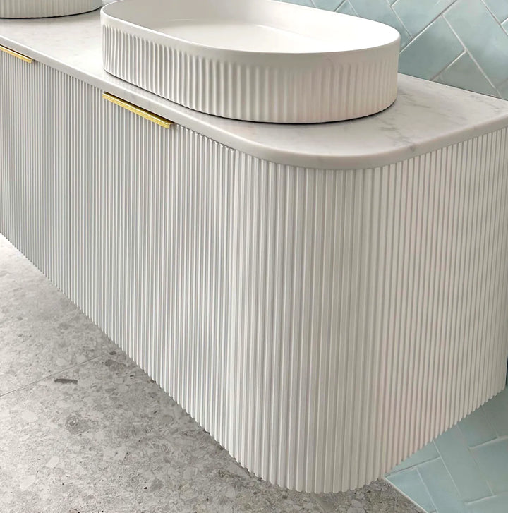 Bondi 1500mm Satin White Fluted Wall Hung Curve Vanity