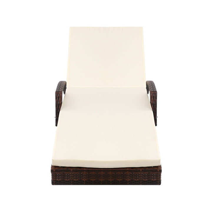 Gardeon 2PC Sun Lounge Wicker Lounger Outdoor Furniture Beach Chair Patio Adjustable Cushion Brown
