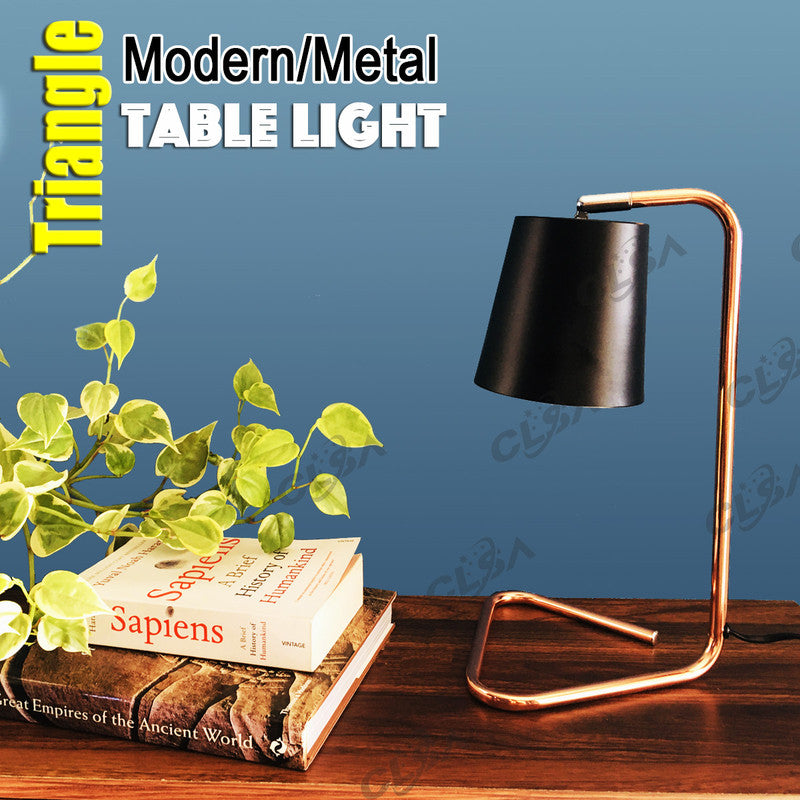 Table Light With Triangle Metal Base with Copper Plating LED Vintage Globe Included