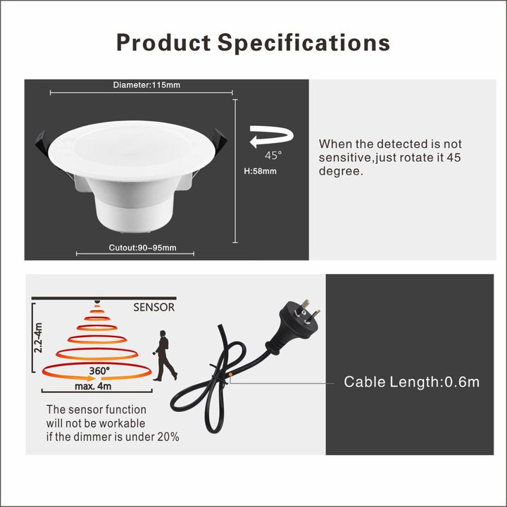 Radar Sensor LED Downlight Kit 90mm 10W