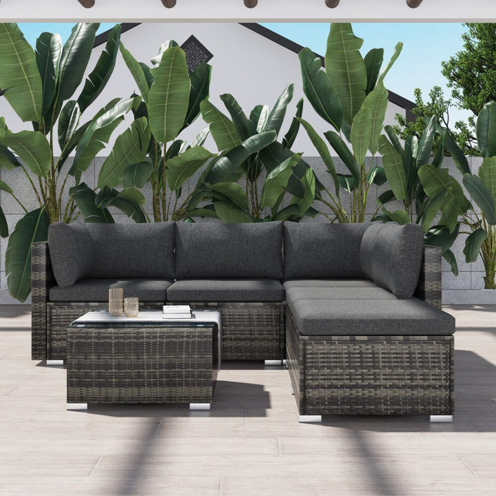 Ottoman-Style Outdoor Lounge Set in Grey