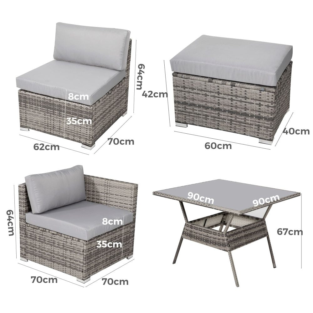 8pcs Outdoor Dining Table and Chairs Set-Grey