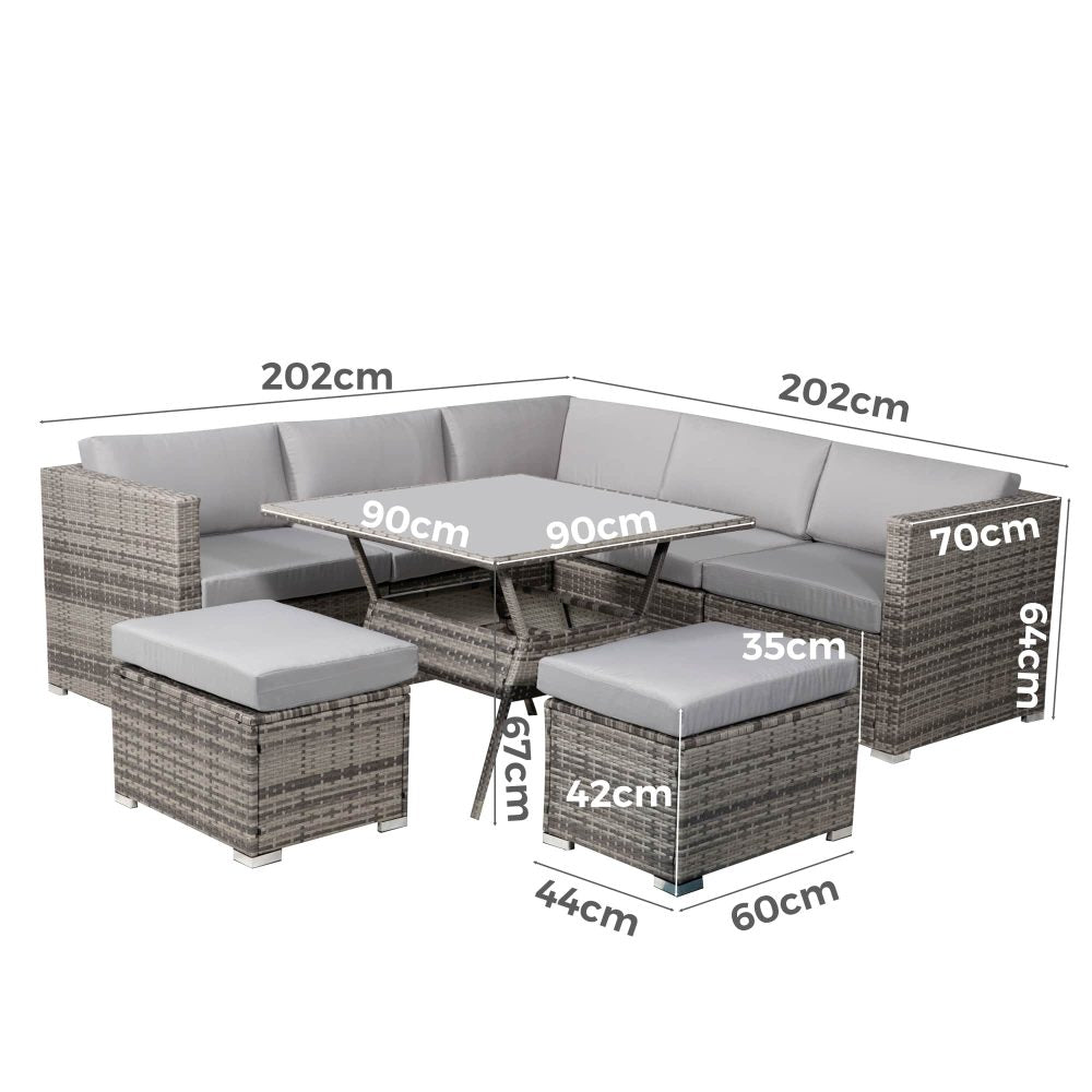 8pcs Outdoor Dining Table and Chairs Set-Grey