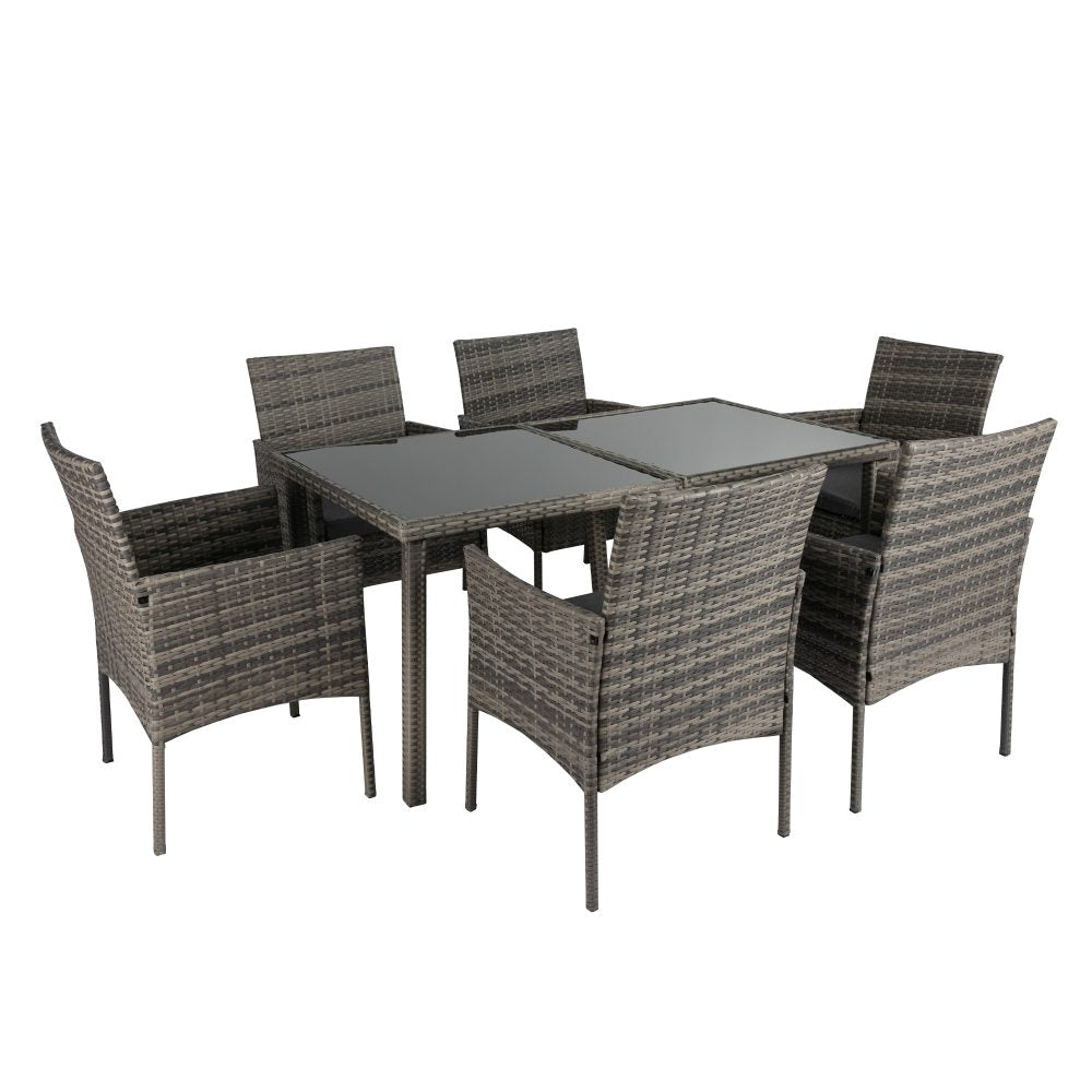 Rural Style Outdoor Grey Wicker 6 Seater Dining Set